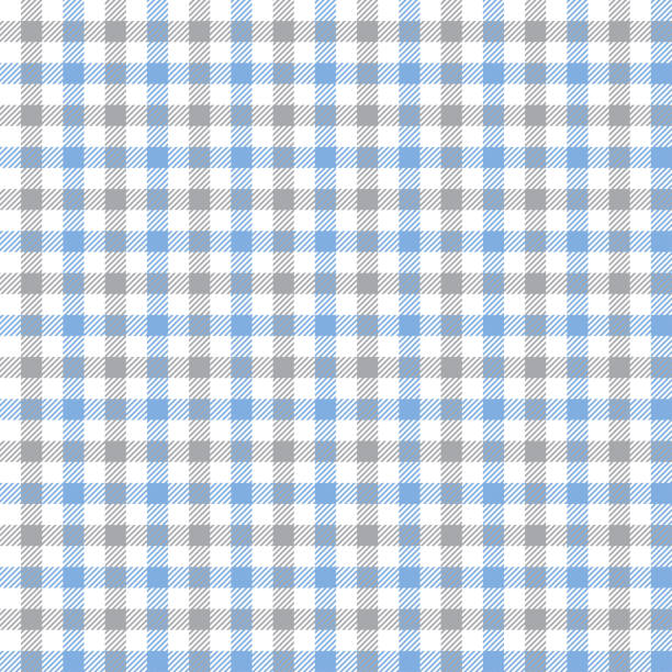 ilustrações de stock, clip art, desenhos animados e ícones de blue and gray checkered plaid tattersall pattern fabric swatch - tattersall