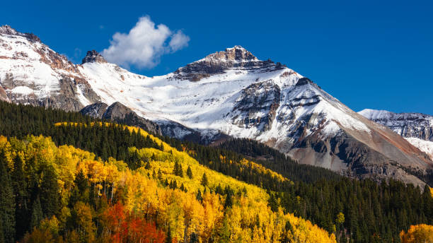 Colorado fall colors with Aspen trees in the San Juan Mountains stock photo