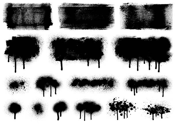 Grunge design elements Grunge design elements. Black texture backgrounds and spray paint. Isolated vector images black on white. spraying stock illustrations