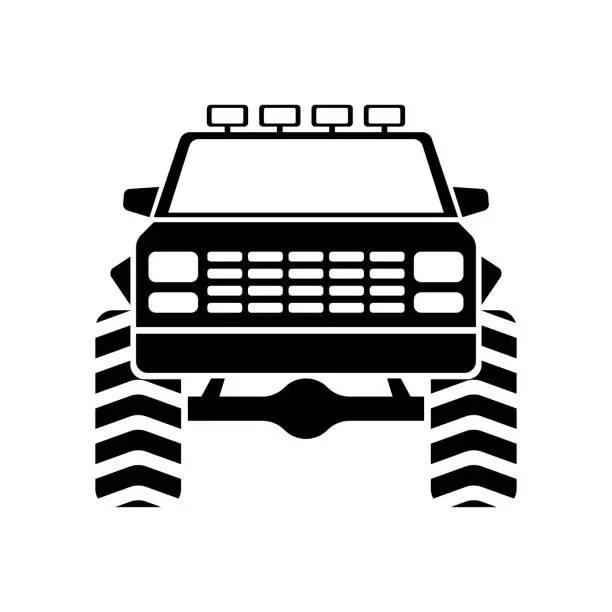 Vector illustration of SUV icon. Front view. Black silhouette. Off-road vehicle. Vector flat graphic illustration. The isolated object on a white background. Isolate.