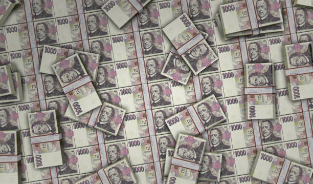 istock Czech koruna money banknotes pack illustration 1350290553
