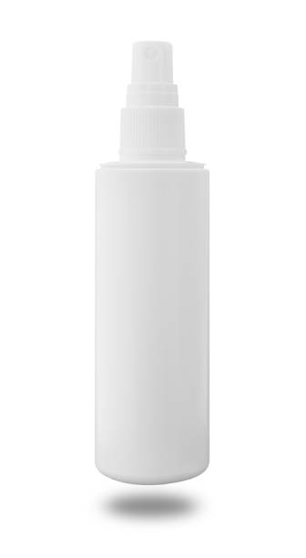 White plastic spray bottle with separate shadow isolated on white background stock photo