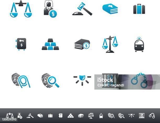 Law Justice Icons Blue Grey Stock Illustration - Download Image Now - Detainee, Icon Symbol, Fingerprint