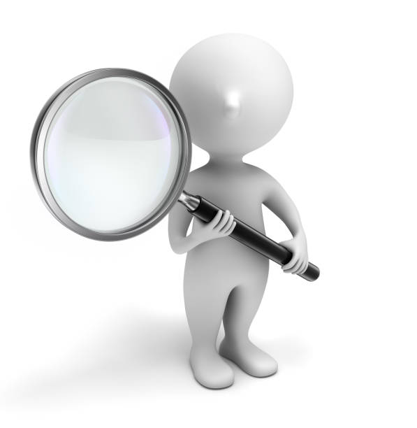 istock Little comic man with magnifying glass 1350297757