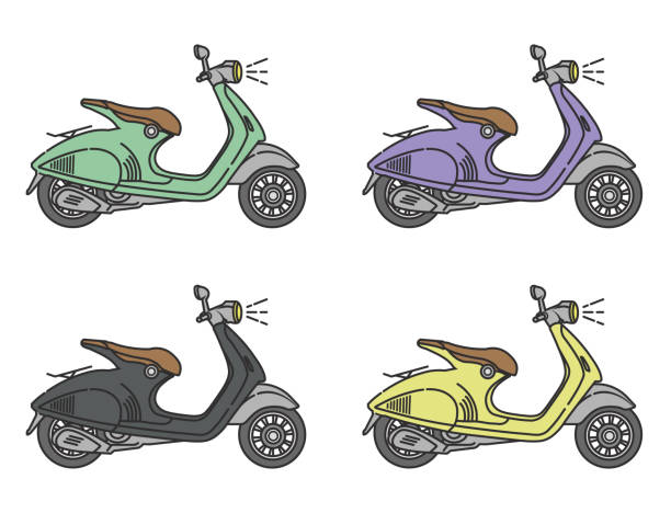 ilustrações de stock, clip art, desenhos animados e ícones de old motorcycles in a vespa style - vespa scooter