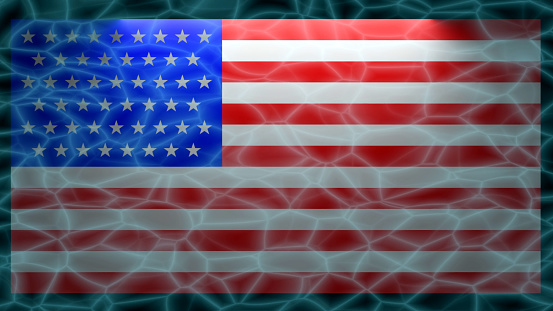 Underwater of USA flag with top light (3D Rendering)