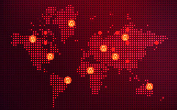 世界地図を持つサイバー攻撃の背景。ハッキングコンセプトのイラスト - threats点のイラスト素材／クリップアート素材／マンガ素材／アイコン素材