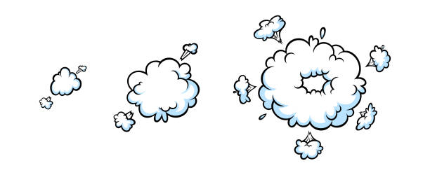 Comic boom smoke effect. Puff and burst clouds for surprising and explosive events. Vector illustartion Comic boom smoke effect. Puff and burst clouds for surprising and explosive events. Vector illustartion isolated in white background cumulus clouds drawing stock illustrations