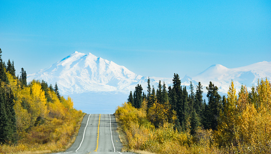 Mount Drum looms in the distance while traveling down the Glenn Highway,I on this  Fall day in Interior Alaska.