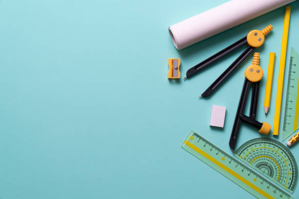 istock engineer or architect desk with stationery on green background in the office, project ideas concept 1350328721