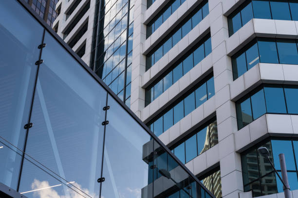 istock Architectural building view with glass windows. 1350336831