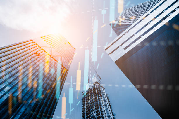istock Multi exposure of abstract financial graph on office buildings background, forex and investment concept 1350337782