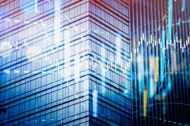 istock Multi exposure of abstract financial graph on office buildings background, forex and investment concept 1350337810