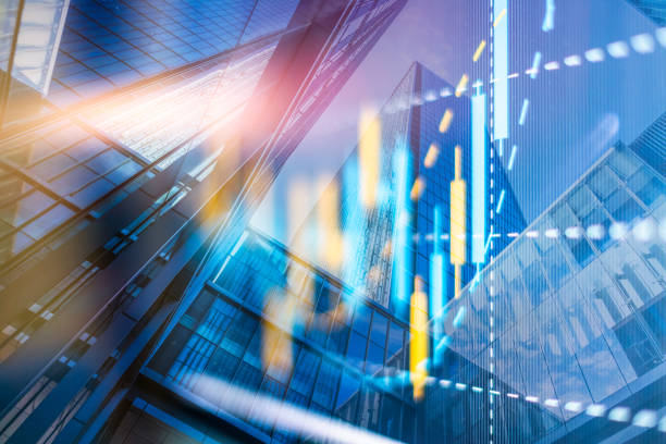 istock Multi exposure of abstract financial graph on office buildings background, forex and investment concept 1350337915