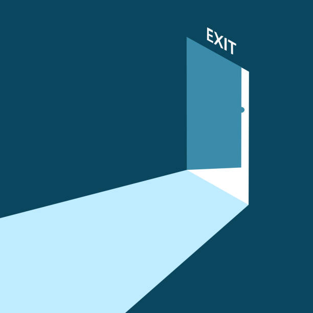 emergency exit sign. strategic ideas for business solutions. out of the office building - delik illüstrasyonlar stock illustrations