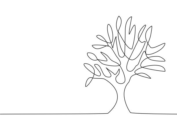 illustrations, cliparts, dessins animés et icônes de dessin au trait continu d’arbres sur fond blanc. concept environnemental. illustration vectorielle - isolated on a white background