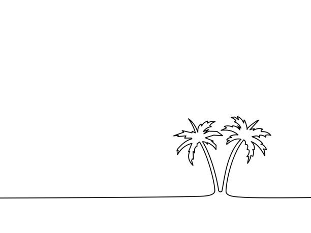 Draw a continuous line of coconut trees. Relaxation concept. vector illustration Draw a continuous line of coconut trees. Relaxation concept. coconuts vector illustration drawing of the hawaii islands stock illustrations