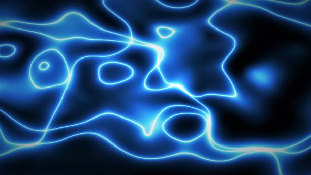 istock Shiny liquid line glowing. Glowing shiny line blue color wave abstract background. 1350352956