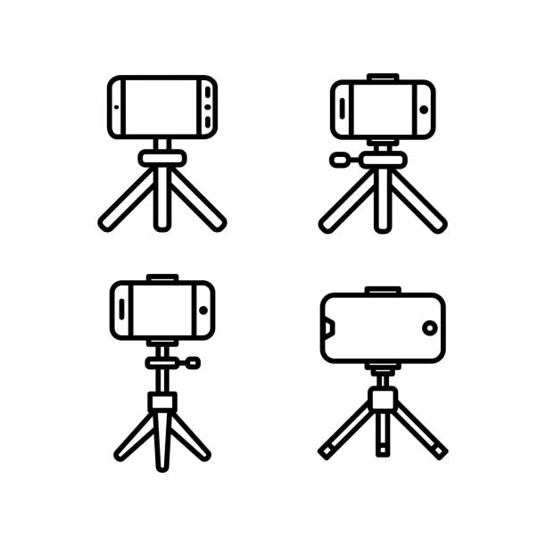 ilustrações de stock, clip art, desenhos animados e ícones de smartphone with tripod icon design vector template illustration sign and symbol eps 10 on white background - tripod