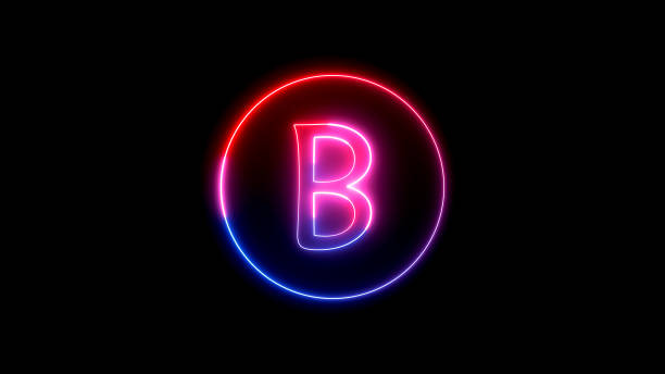 istock A neon sign letter glowing with blue light. Glowing neon line in a circular path around the uppercase alphabet. 1350354825