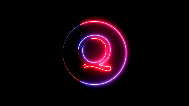 istock A neon sign letter glowing with blue light. Glowing neon line in a circular path around the uppercase alphabet. 1350354870