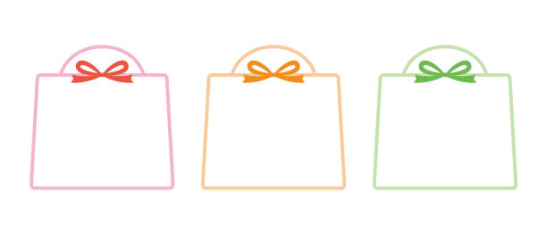 Illustration set of gift bag, present, store bag frame. EPS data is CMYK color, JPG or PNG data is RGB color. Illustration set of gift bag, present, store bag frame. リボン stock illustrations