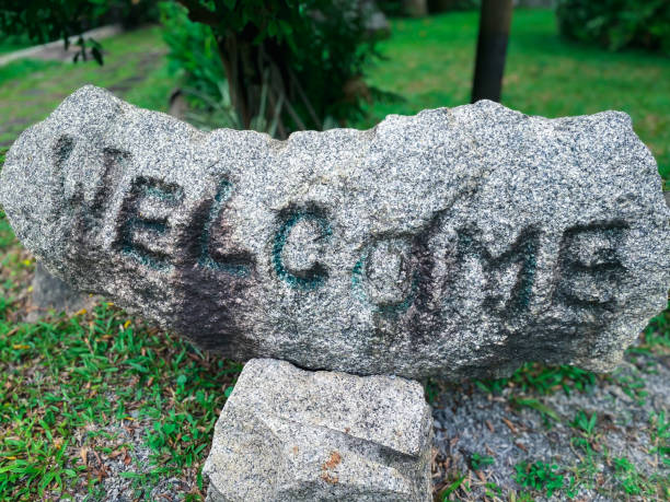 istock Nature garden, park decorated with natural stones 1350354956