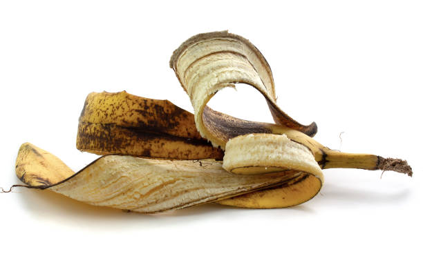 istock Spoiled banana peel isolated on white background. 1350361138