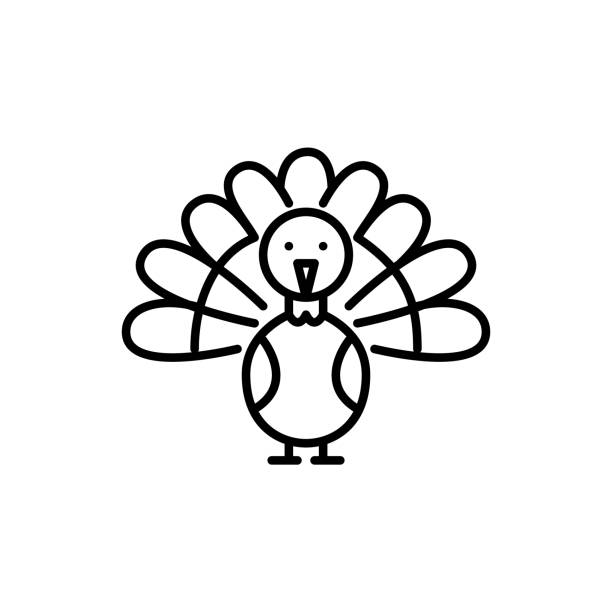 ilustrações de stock, clip art, desenhos animados e ícones de thanksgiving turkey cartoon style. holiday mascot animal. pixel perfect, editable stroke icon - turkey