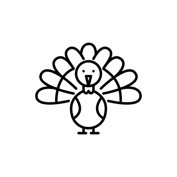 Thanksgiving turkey cartoon style. Holiday mascot animal. Pixel perfect, editable stroke icon Thanksgiving turkey cartoon style. Holiday mascot animal. Pixel perfect, editable stroke icon turkey stock illustrations