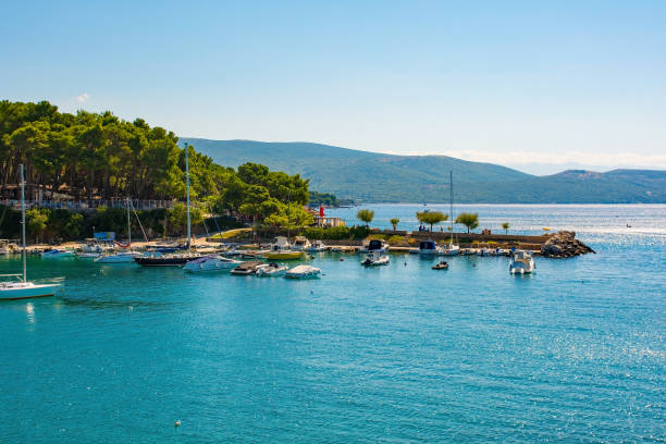 Boats on the seafront of the historic medieval coastal town of Krk on Krk island in the Primorje-Gorski Kotar County of western Croatia
