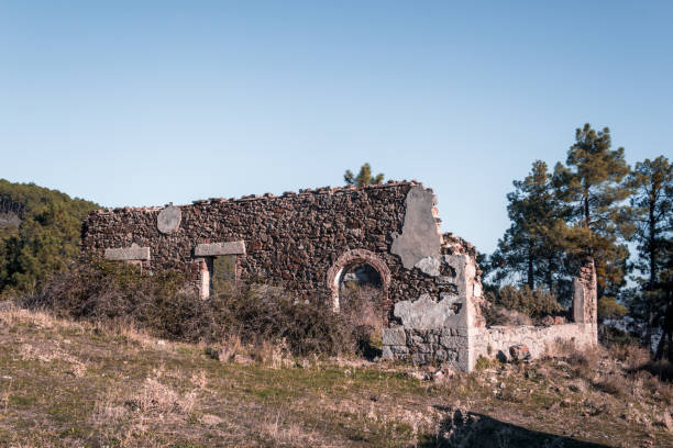 istock Abandoned and demolished old stone building. Selective focus. Copy space. 1350374764