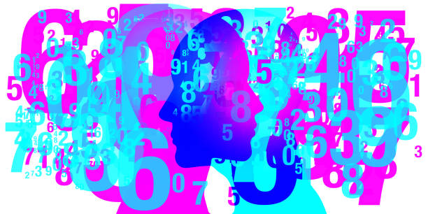 ilustraciones, imágenes clip art, dibujos animados e iconos de stock de pensamiento numérico completo - femenino y masculino - number vibrant color transparent blue