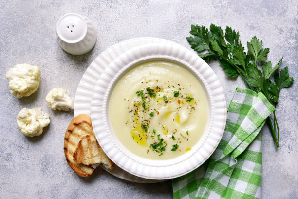 istock Cauliflower creamy soup with potatoes and cheese 1350378963