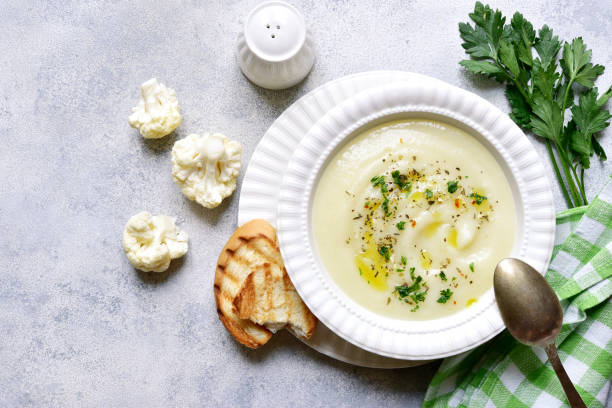 istock Cauliflower creamy soup with potatoes and cheese 1350378965