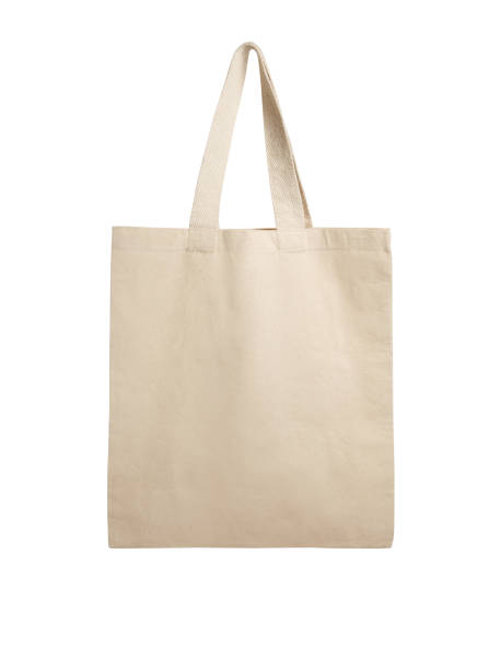 Eco Friendly Beige Colour Fashion Canvas Tote Bag Isolated on White Background. stock photo