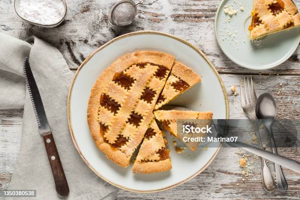Homemade Crostata With Apricot Marmalad Stock Photo - Download Image Now - Crostata, High Angle View, Cake