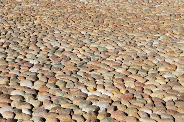 Italian street paved with ancient round stones