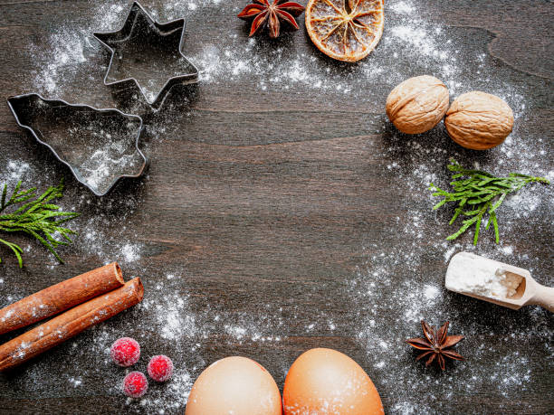 istock Baking ingredients in a circle on a brown wood table 1350388974