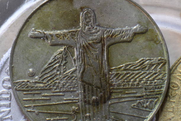 istock Old Brazilian Christ Redeemer coin 1350389779
