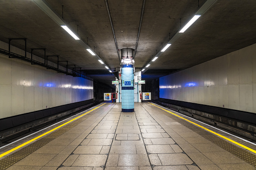 Underground station platform, London, UK