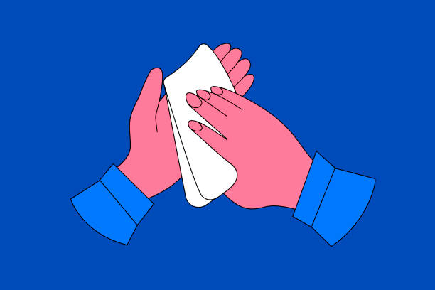 ilustrações, clipart, desenhos animados e ícones de usando toalhas molhadas - cleaning vibrant color human hand people
