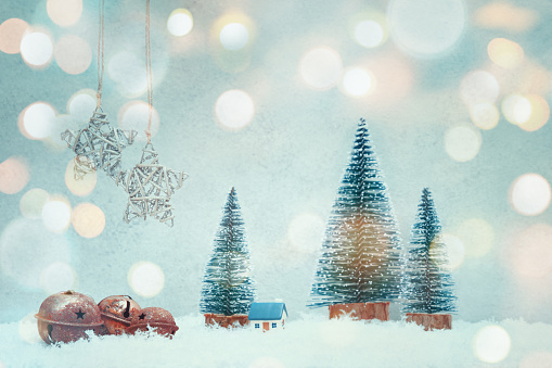 Christmas, New Year background. Christmas decorations and glowing bokeh