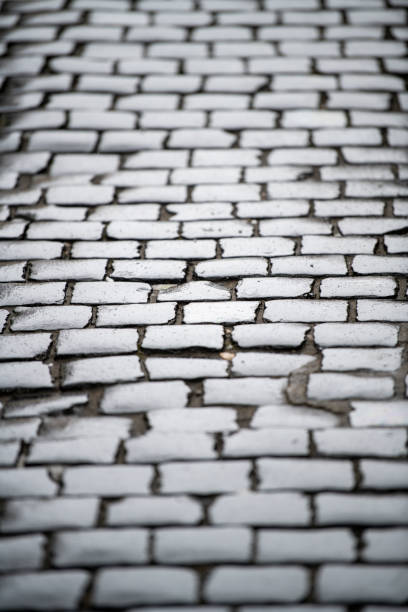 Old cobblestone road, in a rainy day. Vertical