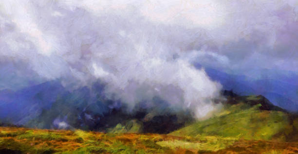 istock Mountains landscape painting for decoration design. Modern canvas art 1350395495