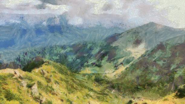 istock Mountains landscape painting for decoration design. Modern canvas art 1350395499