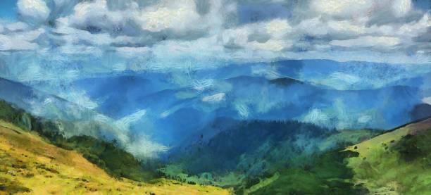 istock Mountains landscape painting for decoration design. Modern canvas art 1350395509