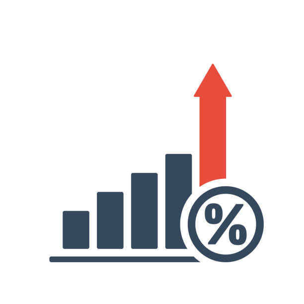 percent sign and up arrow, vector icon percent sign and up arrow, vector icon rising interest rate stock illustrations