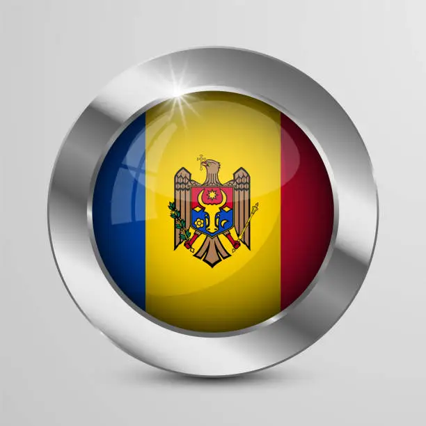 Vector illustration of EPS10 Vector Patriotic Button with Moldova flag colors.