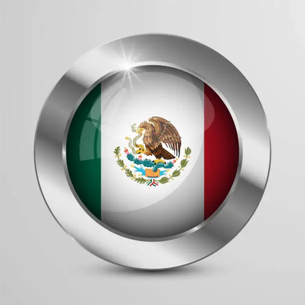 Vector illustration of EPS10 Vector Patriotic Button with Mexico flag colors.